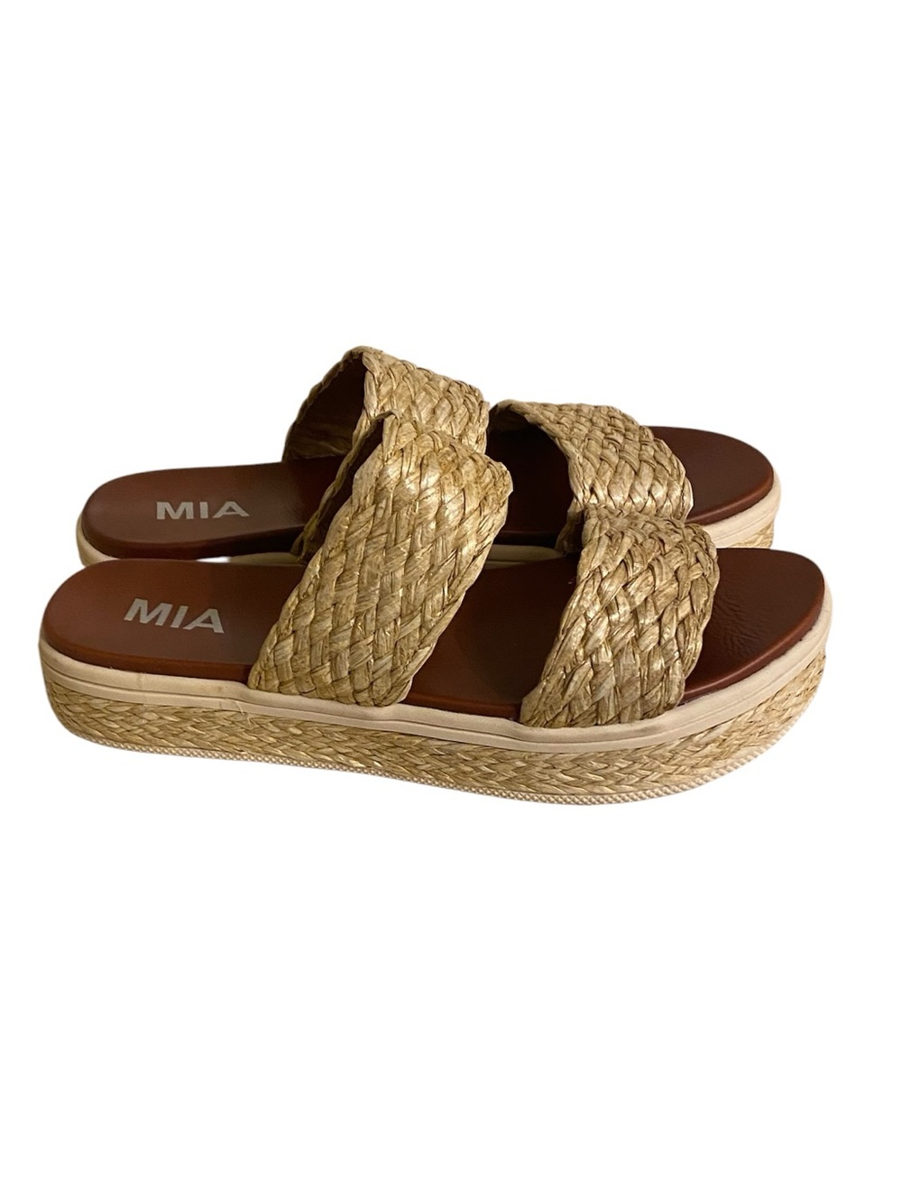 MIA Braided Double-Strap Espadrille Slides Natural Straw Platform Sandals 7.5